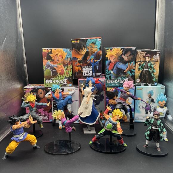 Huge Collectors Lot Of 9 Dragonball Z Statues With Boxes Excellent Condition
